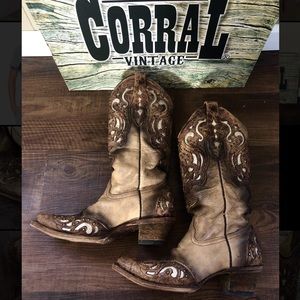 Corral Vintage Snip Toe Boots Glitter Inlay 6.5